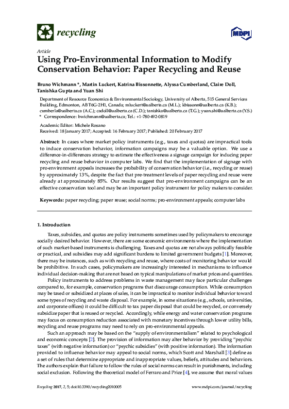 (PDF) Using Pro-Environmental Information to Modify Conservation ...