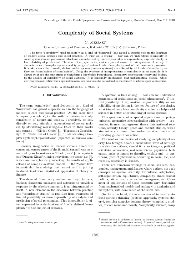 (PDF) Complexity of Social Systems
