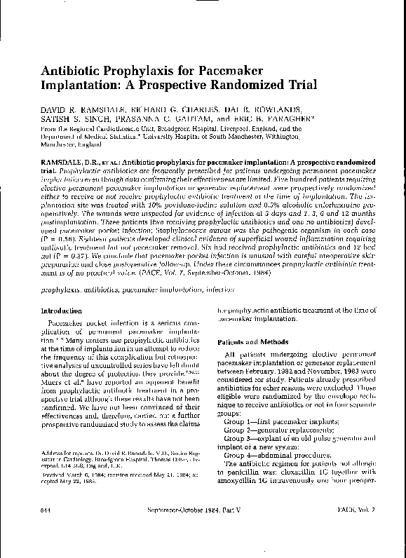 (PDF) Antibiotic Prophylaxis for Pacemaker Implantation A Prospective