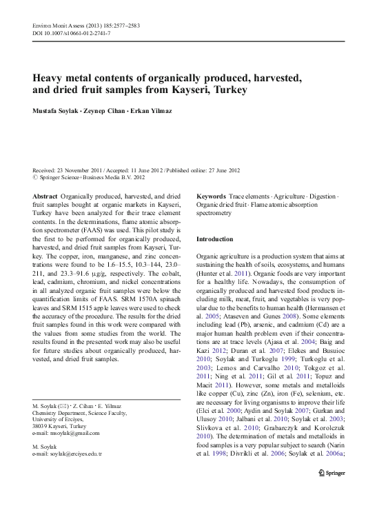 (PDF) Heavy metal contents of organically produced, harvested, and ...