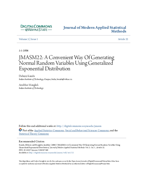 (PDF) JMASM22: A Convenient Way Of Generating Normal Random Variables ...