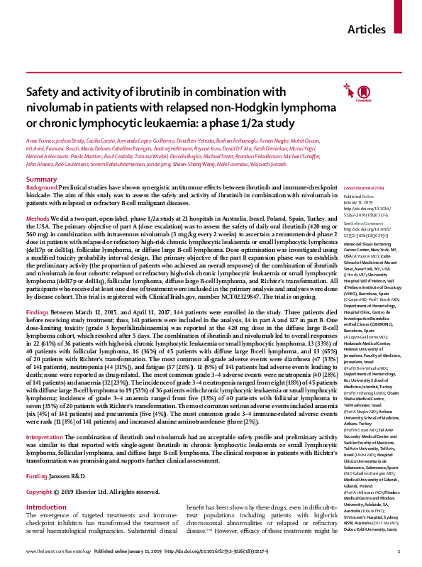 (PDF) Safety and activity of ibrutinib in combination with nivolumab in ...