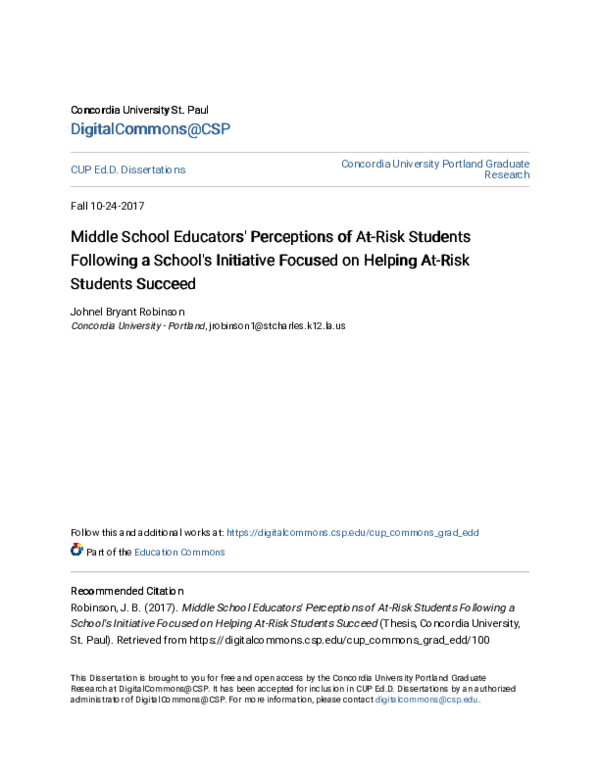 (PDF) Teachers' Views on At-Risk Students Post Intervention Program