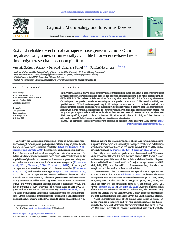 (PDF) Fast and reliable detection of carbapenemase genes in various ...
