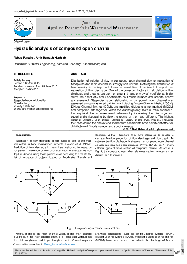 (PDF) Hydraulic analysis of compound open channel