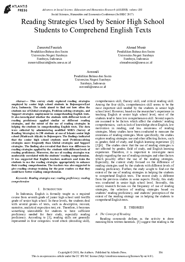 (PDF) Reading Strategies Used by Senior High School Students to ...