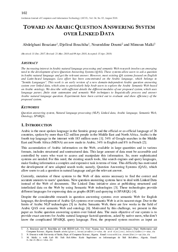 (PDF) Toward an Arabic Question Answering System over Linked Data