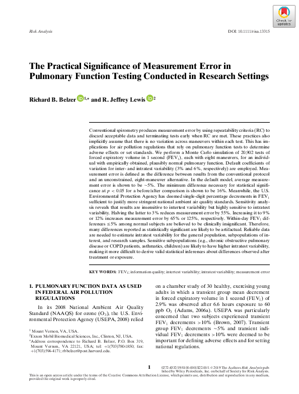(PDF) The Practical Significance of Measurement Error in Pulmonary ...