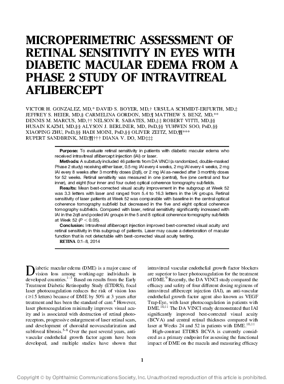 (PDF) Microperimetric Assessment of Retinal Sensitivity in Eyes with ...