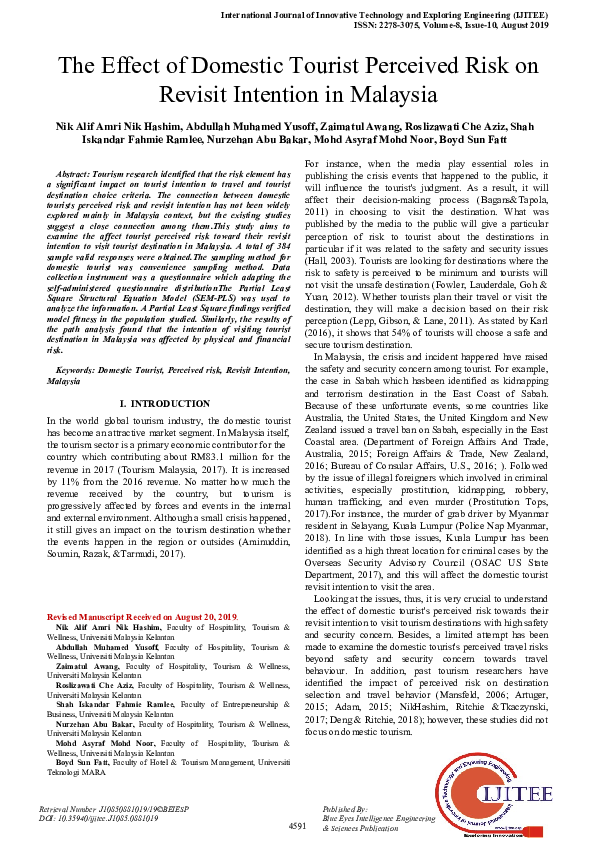 (PDF) The Effect of Domestic Tourist Perceived Risk on Revisit ...