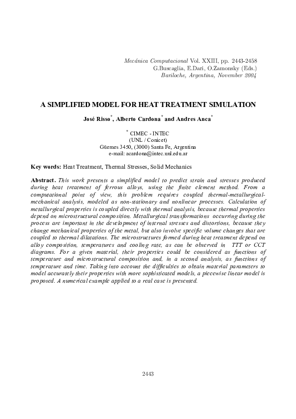 (PDF) A simplified model for heat treatment simulation