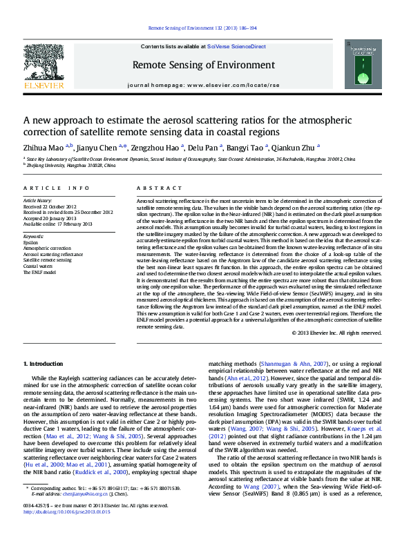 (PDF) A new approach to estimate the aerosol scattering ratios for the ...