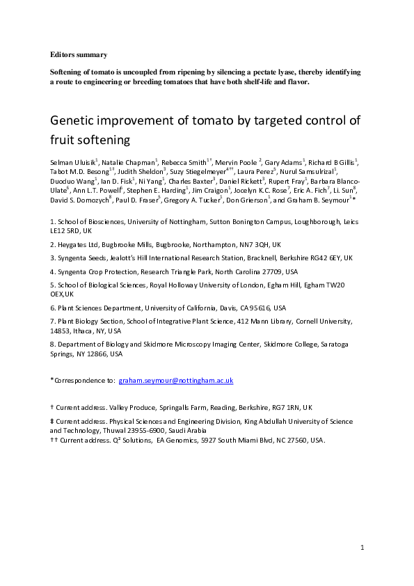(PDF) Genetic improvement of tomato by targeted control of fruit softening
