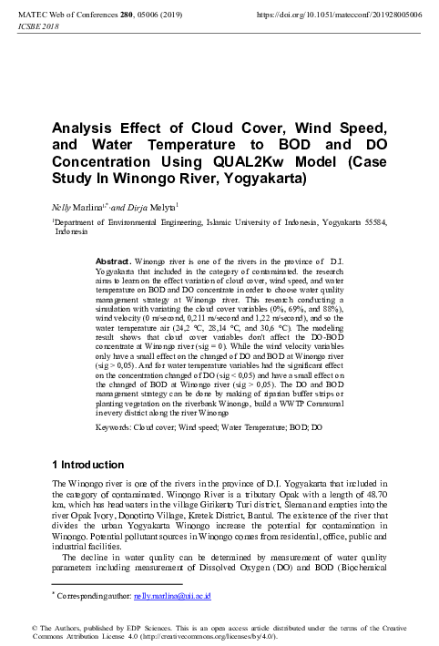 (PDF) Analysis Effect of Cloud Cover, Wind Speed, and Water Temperature ...