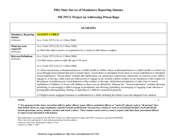 (PDF) Fifty State Survey of Mandatory Reporting Laws