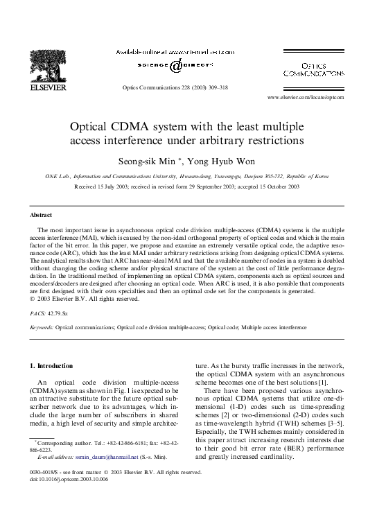 (PDF) Optical CDMA system with the least multiple access interference ...
