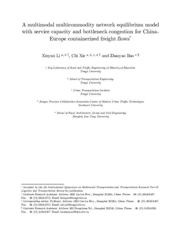 (PDF) A Multimodal Multicommodity Network Equilibrium Model with ...