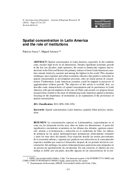 (PDF) Spatial concentration in Latin America and the role of institutions