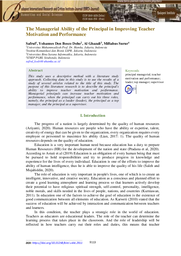 (PDF) The Managerial Ability of the Principal in Improving Teacher ...