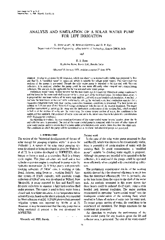 (PDF) Analysis and simulation of a solar water pump for lift irrigation