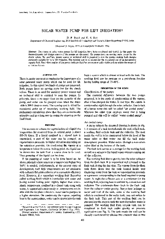 (PDF) Solar water pump for lift irrigation