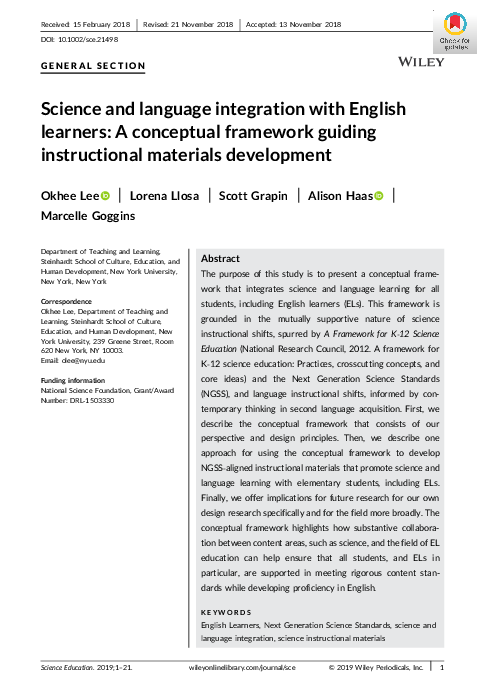 (PDF) Science and language integration with English learners: A ...