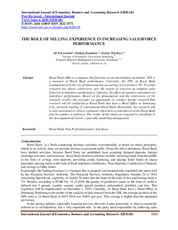 (PDF) The Role of Selling Experience in Increasing Salesforce Performance