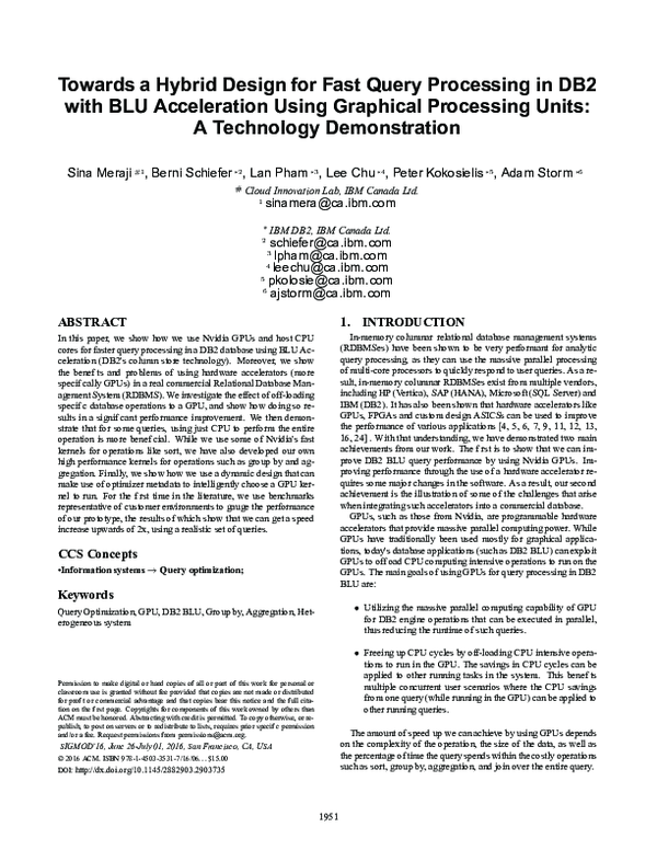(PDF) Towards a Hybrid Design for Fast Query Processing in DB2 with BLU ...