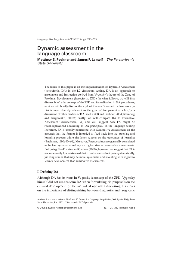 (PDF) Dynamic assessment in the language classroom