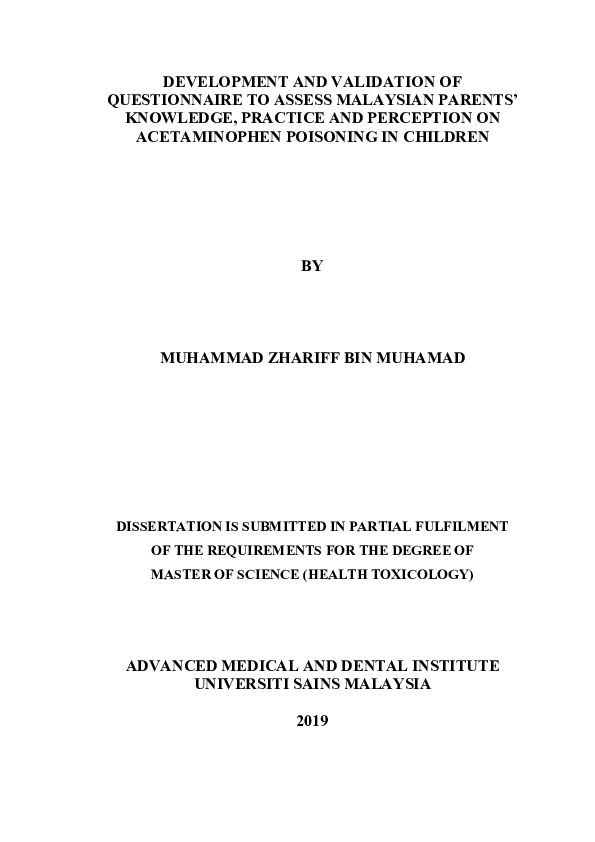 (PDF) Development And Validation Of Questionnaire To Assess Malaysian ...