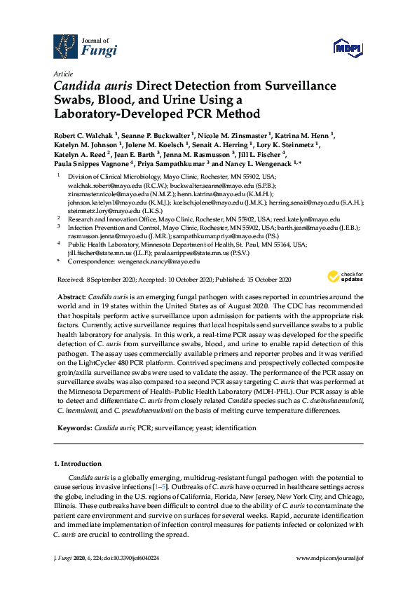 (PDF) Candida auris Direct Detection from Surveillance Swabs, Blood ...