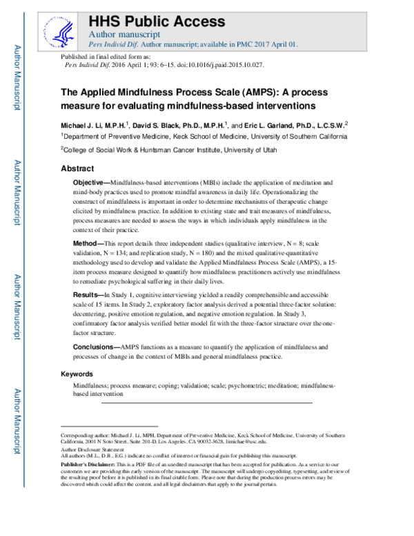  pdf the applied mindfulness process scale amps a process measure