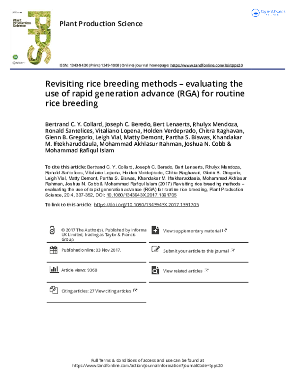 (PDF) Revisiting rice breeding methods – evaluating the use of rapid ...