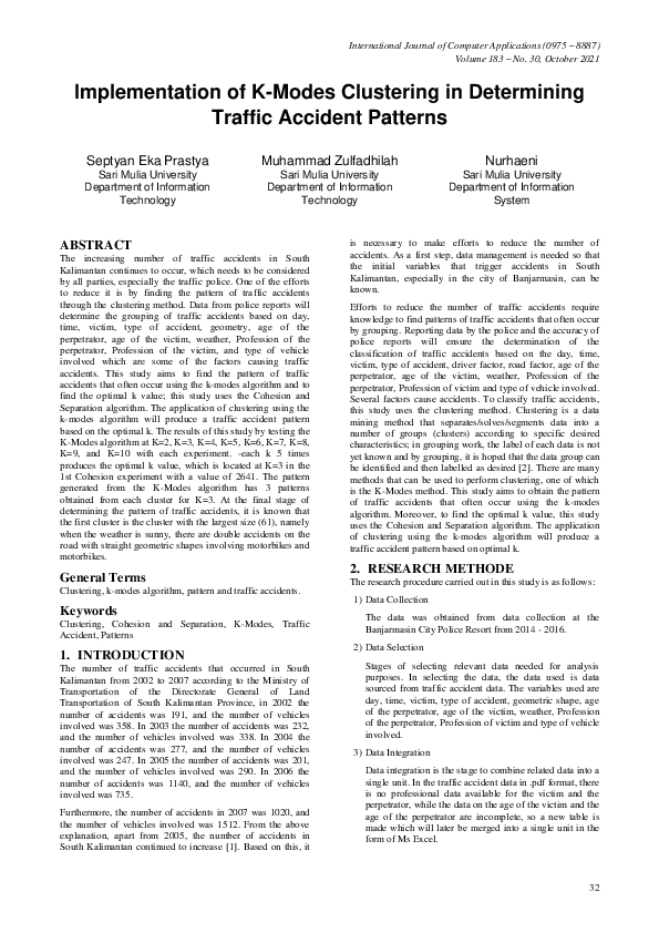 (PDF) Implementation of K-Modes Clustering in Determining Traffic ...
