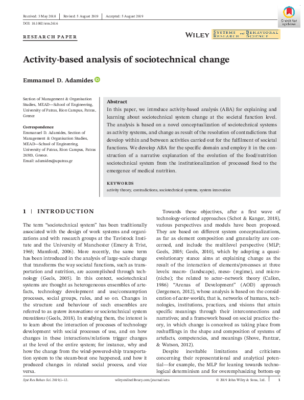 (PDF) Activity-based analysis of sociotechnical change