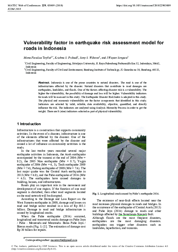 (PDF) Vulnerability factor in earthquake risk assessment model for ...