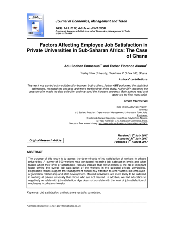 (PDF) Factors Affecting Employee Job Satisfaction in Private ...