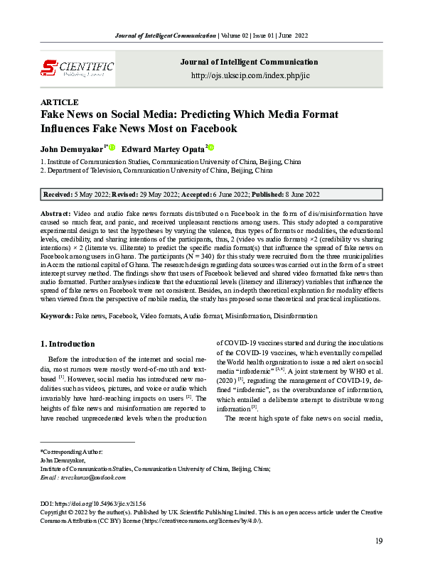 (PDF) Fake News on Social Media: Predicting Which Media Format ...