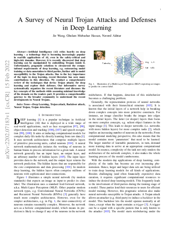 (PDF) A Survey of Neural Trojan Attacks and Defenses in Deep Learning