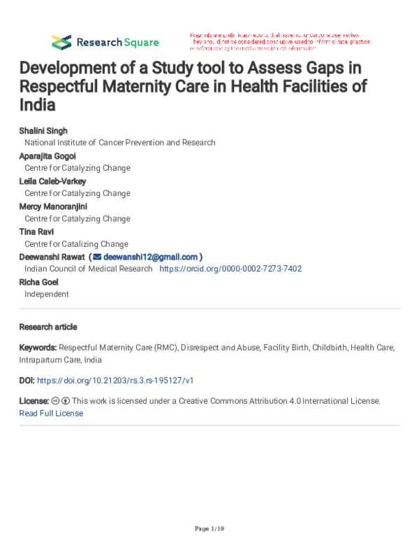 (PDF) Development of a Study tool to Assess Gaps in Respectful ...