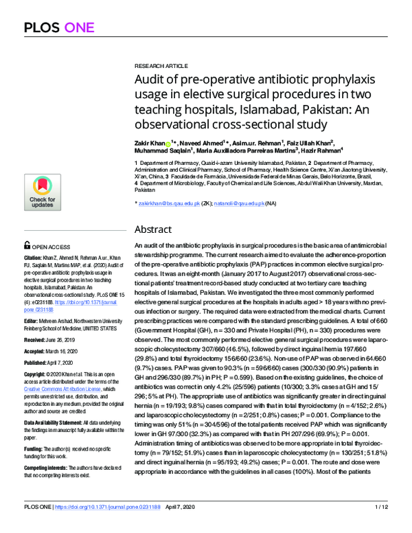 (PDF) Audit of pre-operative antibiotic prophylaxis usage in elective ...