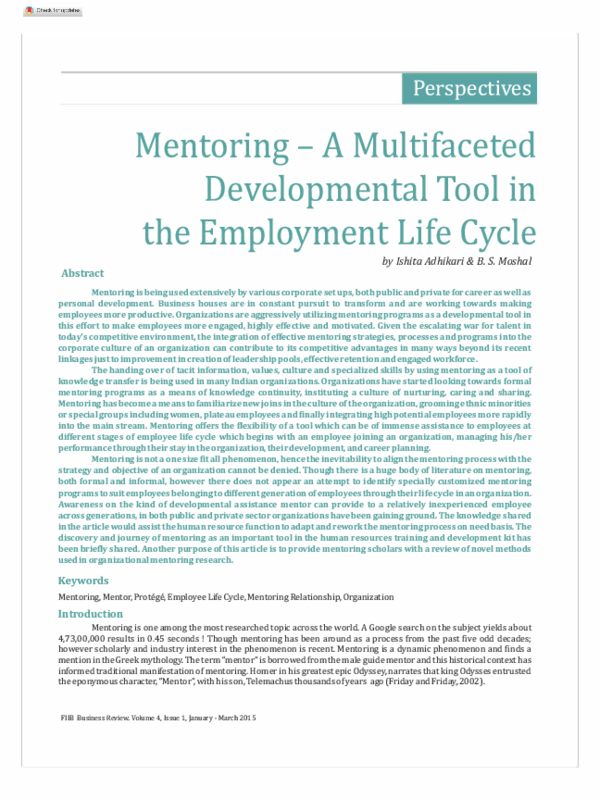 (PDF) Mentoring - A Multifaceted Developmental Tool in the Employment ...