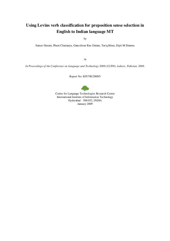 (PDF) Using Levin's verb classification for preposition sense selection ...