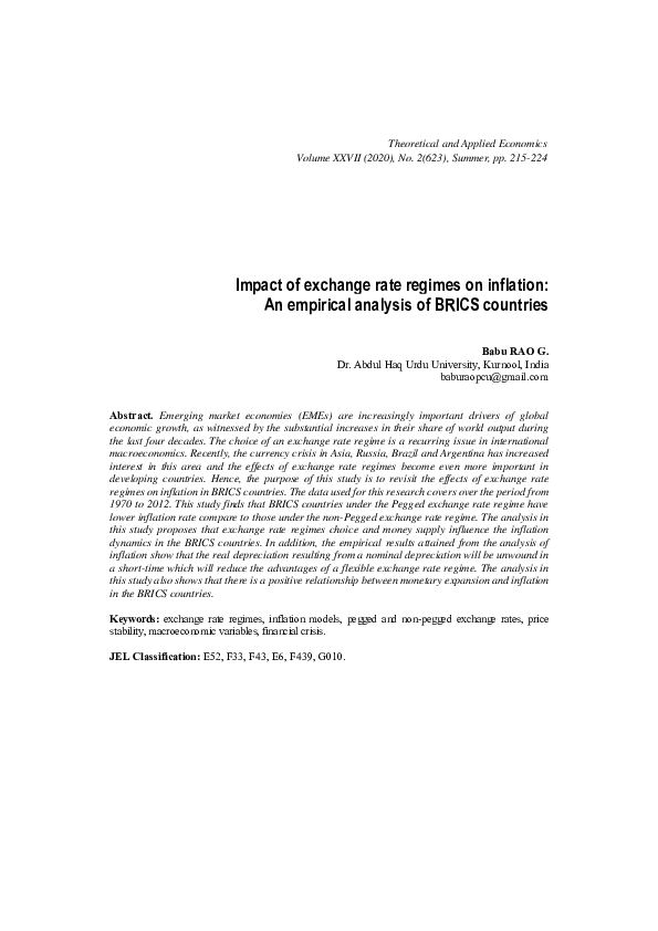 (PDF) Impact of exchange rate regimes on inflation: An empirical ...