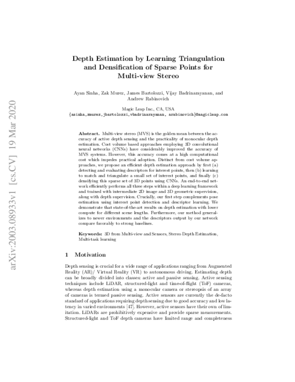 (PDF) Depth Estimation by Learning Triangulation and Densification of ...