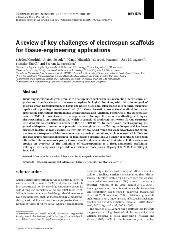 (PDF) A review of key challenges of electrospun scaffolds for tissue ...