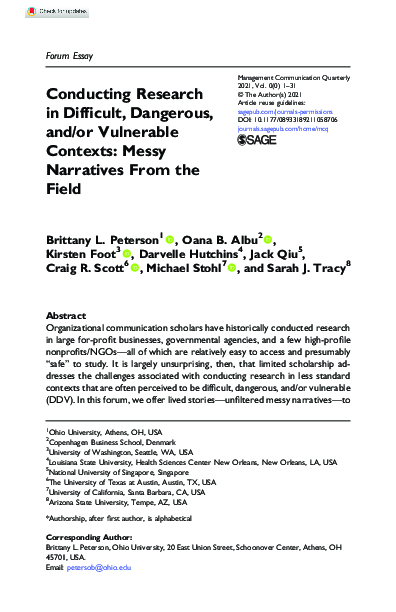 (PDF) Conducting Research in Difficult, Dangerous, and/or Vulnerable ...