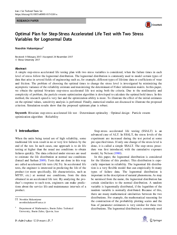(PDF) Optimal Plan for Step-Stress Accelerated Life Test with Two ...