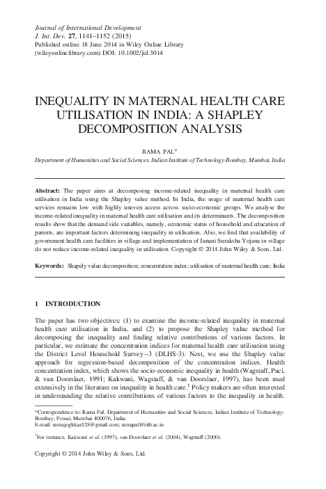 (PDF) Inequality in Maternal Health Care Utilisation in India: A ...