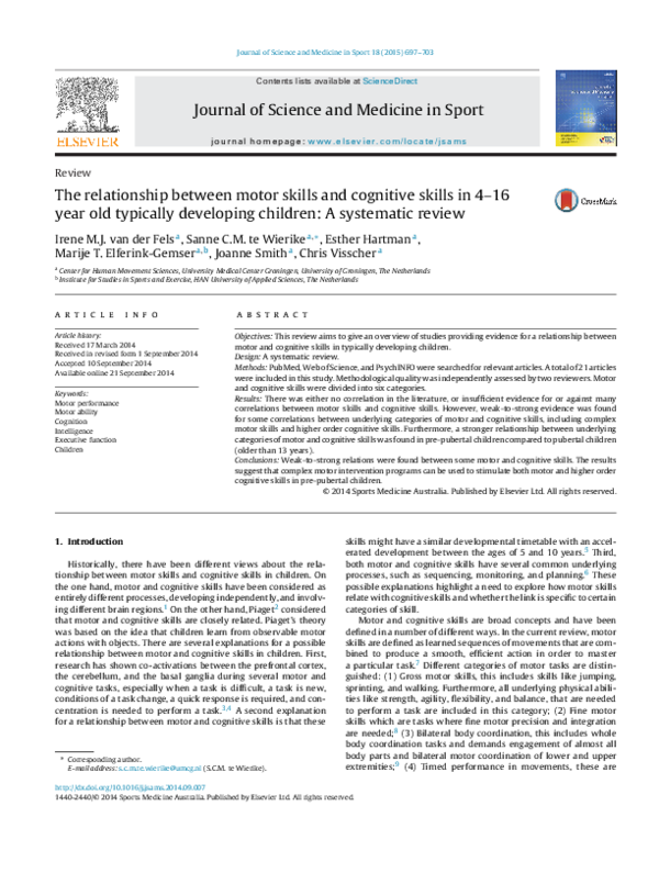 (PDF) The relationship between motor skills and cognitive skills in 4 ...
